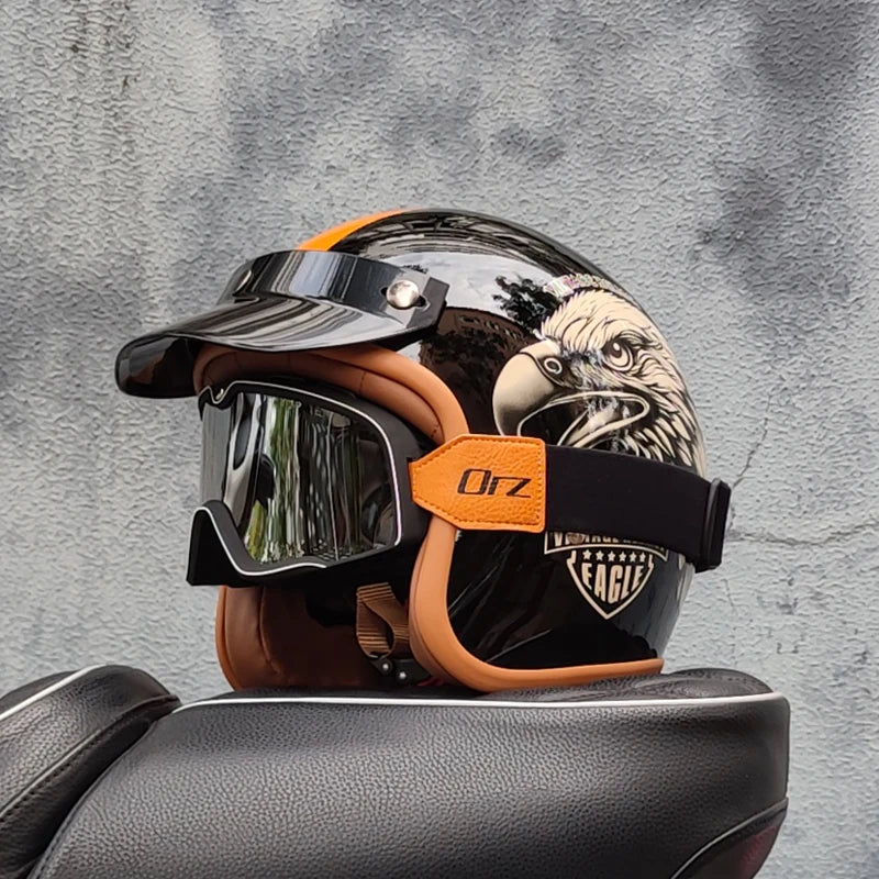 3/4 open face Three-quarters retro helmet motorcycle for men and women winter warm cruise American half helmet DOT Approved