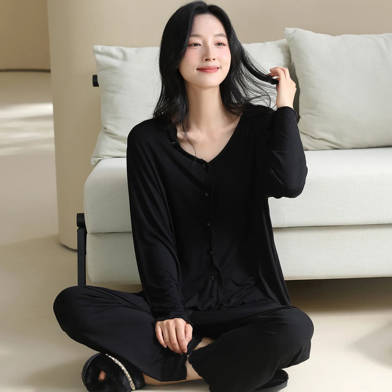 Women's Sleepwear 2 Piece Pyjamas Set Soft Long Sleeve Loungewear New Spring Autumn Home Suit Pajamas for Lady Homewear Set