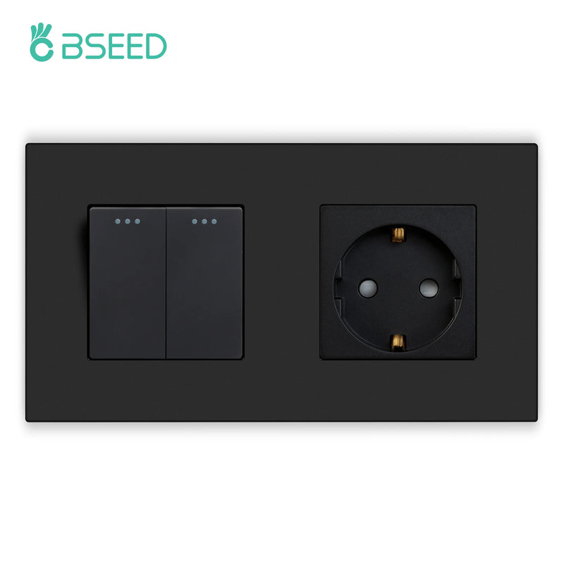 BSEED EU Button Switches With Power Socket 1/2/3Gang 1Way Electrical Outlets With USB Type-C Wall Socket 16A Plastic Panel