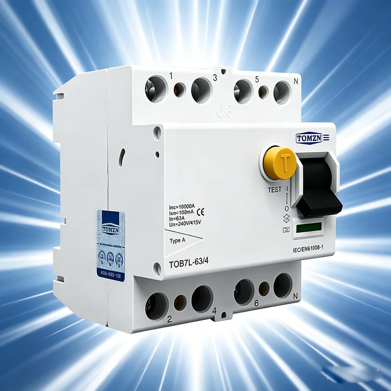 TOMZN Electromagnetic RCCB Residual Current Breaker – A/AC/B/F Type, 2P/4P, 40A/63A, 30/100/300mA, Anti-Electric Shock
