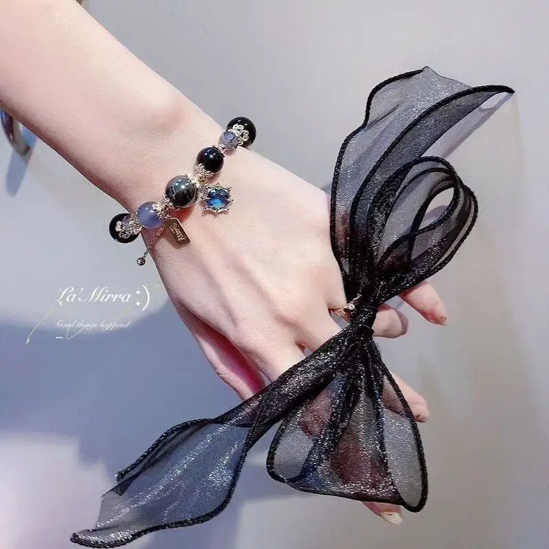 Whale Fall Star Moonlight Black Gold Dark Blue Beaded Crystal Bracelet for Women - Lightweight Luxury Exquisite Niche Gift Neckl