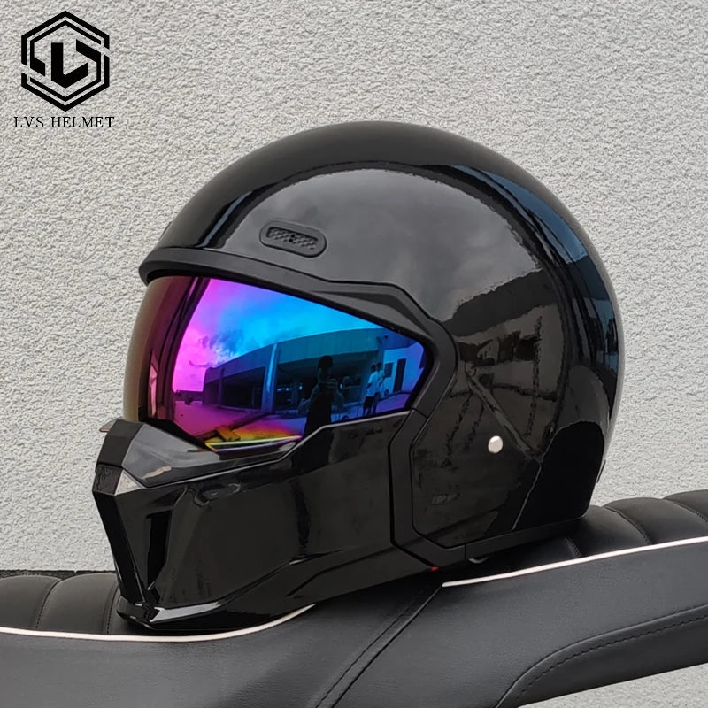 DOT approves adult retro motorcycle helmet modular detachable combination full helmet detachable semi covered pilot helmet