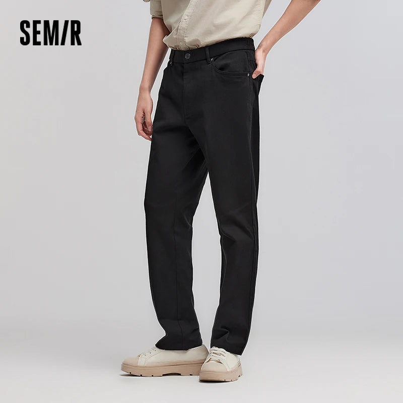 Semir Comfort Pants Men Spring Solid Color Versatile Straight Leg Minimalist Fashion Back Elastic Waist Long Trousers
