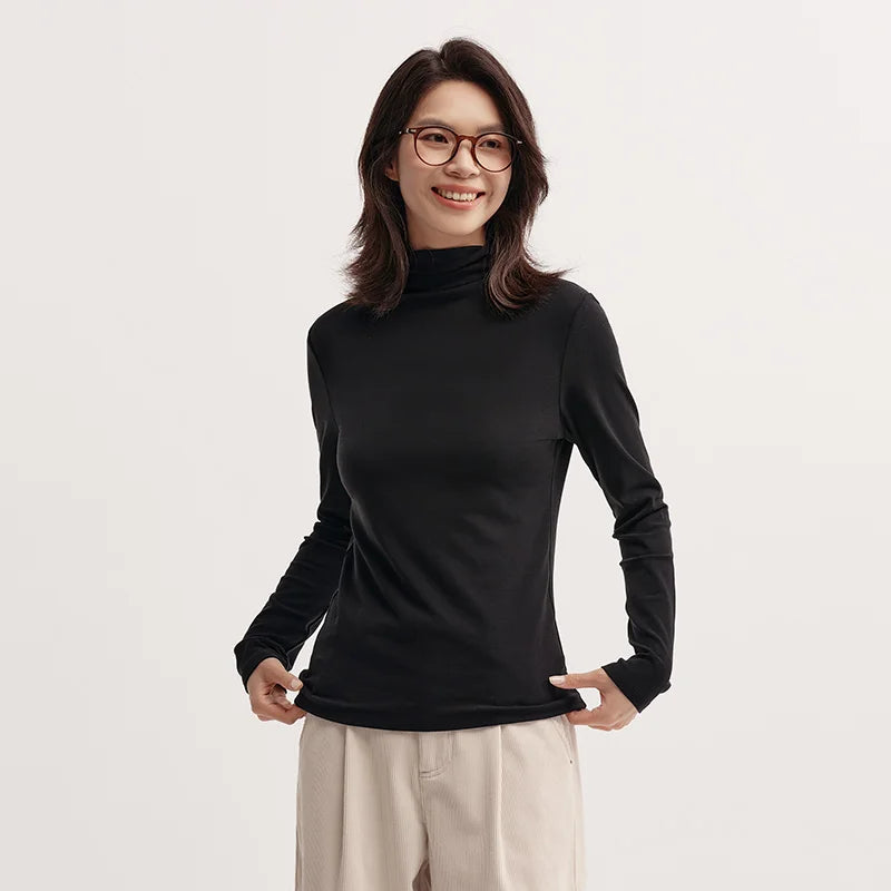 Semir Women Tshirt Thermal Antibacterial Half Turtleneck Solid Slim Fit Long Sleeve 2026 Everyday Layering Base Top