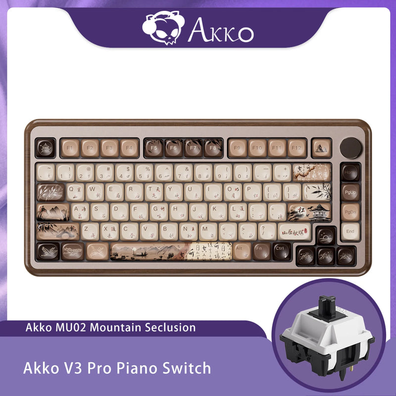 Akko MU02 75% Mountain Seclusion Wooden Mechanical Keyboard RGB Hot-swappable BT5.0/2.4G Wireless & Type-C Wired Gaming Keyboard