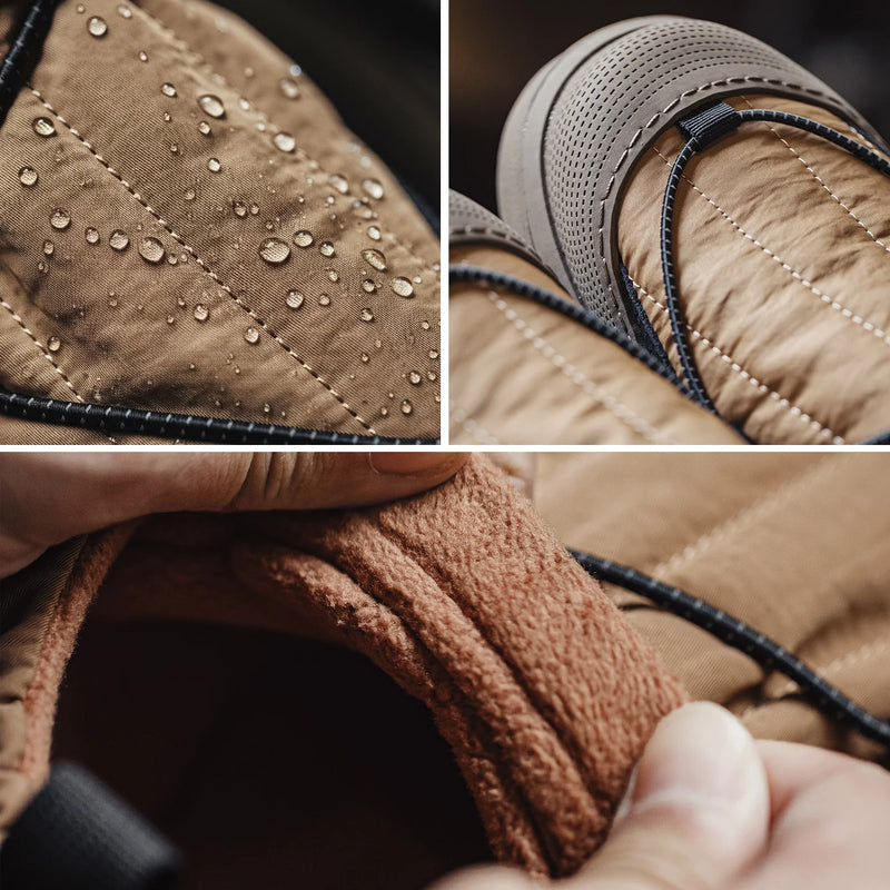 Maden  Fleece Lining Snow Low Top Boots Casual Men's Non-Slip Thick Sole Shoes Winter Warm Waterproof Outdoor Camp Hiking Shoes