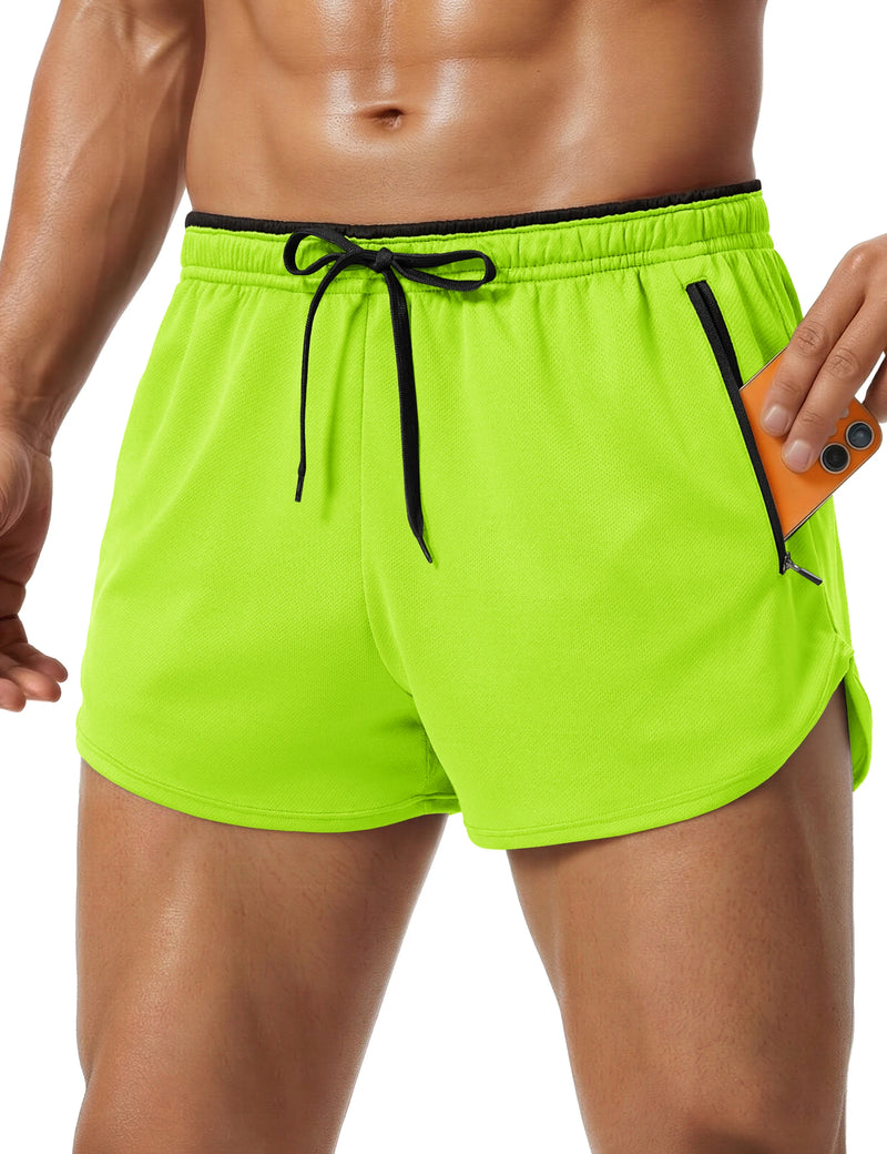 TACVASEN Men's Mesh Running 3" Shorts Quick Dry Lightweight Athletic Workout Gym Shorts Zipper Pockets Shorts Outdoor Fitness
