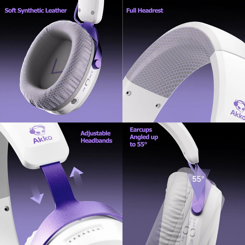 Akko GH300 Headset 7.1 Virtual Surround Sound Ultra-low latency Quad-Mode Wireless Head-mounted Music Esports Gaming Headphones