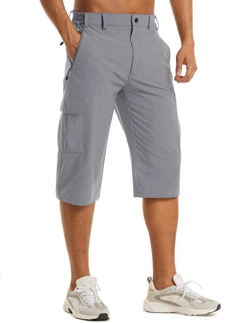 TACVASEN Mens Cargo Below Knee Length 3/4 Long Shorts Summer Breathable Outdoor Capri Pants Twill Work Pants With Multi Pocket