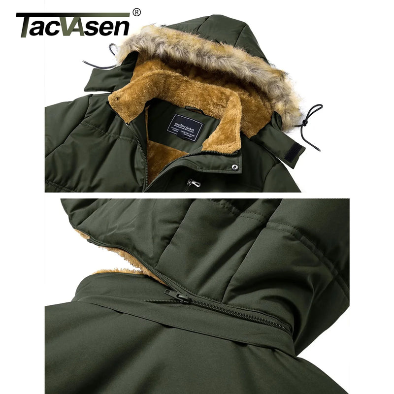 TACVASEN Winter Fleece Jackets Mens Thermal Warm Hooded Coats Removable Hood Hiking Work Jackets Parka Windbreaker Outwear