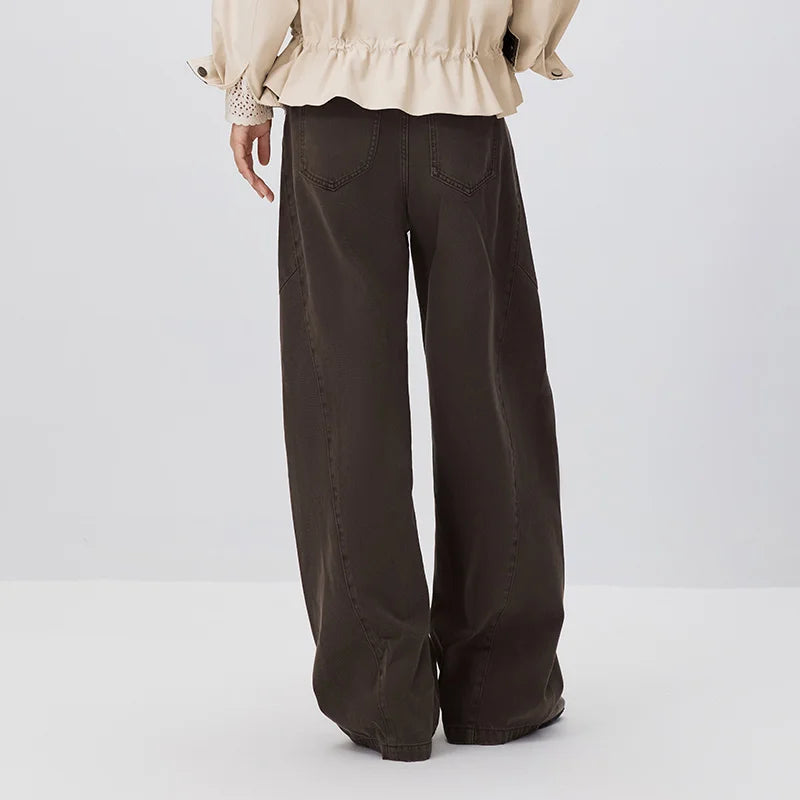 Semir Women Jeans Pleated Loose Wide Leg Sweet Cool Street Style Denim Pants Spring Summer Urban Daily Wear 2026