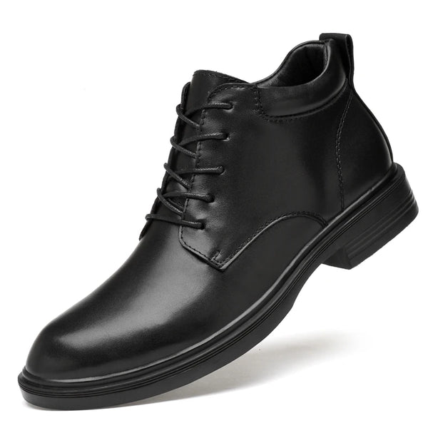 Men's Ankle Boots Black Genuine Leather Lace-Up Chukka Boots with Fur-Lined and No Fur Options Big Size 48 49 50
