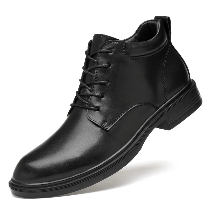 Men's Ankle Boots Black Genuine Leather Lace-Up Chukka Boots with Fur-Lined and No Fur Options Big Size 48 49 50
