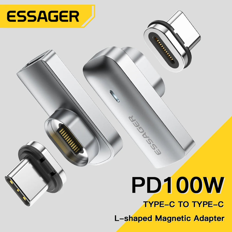 អាដាប់ទ័រ Essager PD 100W ម៉ាញេទិក USB C OTG សាកថ្មលឿន ឧបករណ៍ភ្ជាប់ម៉ាញេទិកប្រភេទ C 20Gbp ធ្វើសមកាលកម្មទិន្នន័យ 4K@60Hz សម្រាប់កុំព្យូទ័រយួរដៃ Macbook