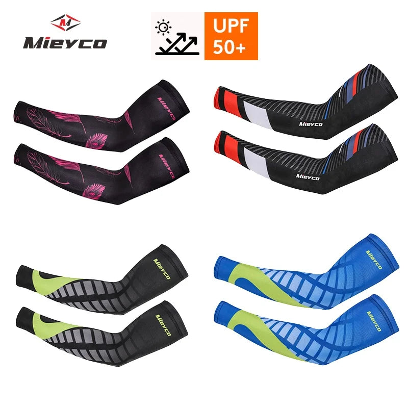 Mieyco Ice Fabric Arm Sleeves UV Protection Breathable Quick Dry Cooling Sun Protection for Cycling Running Fitness Basketball