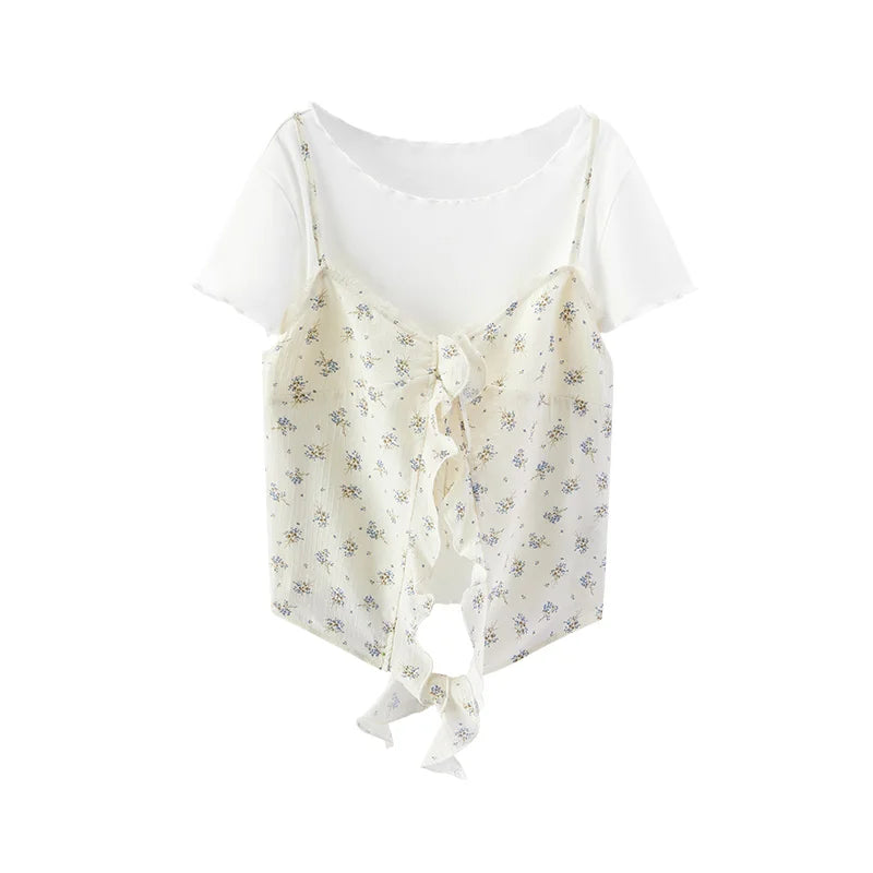 Semir Women Set Short Length Lace Tshirt Floral Textured Slip Vintage Sweet 2026 Summer Casual Fashion Top