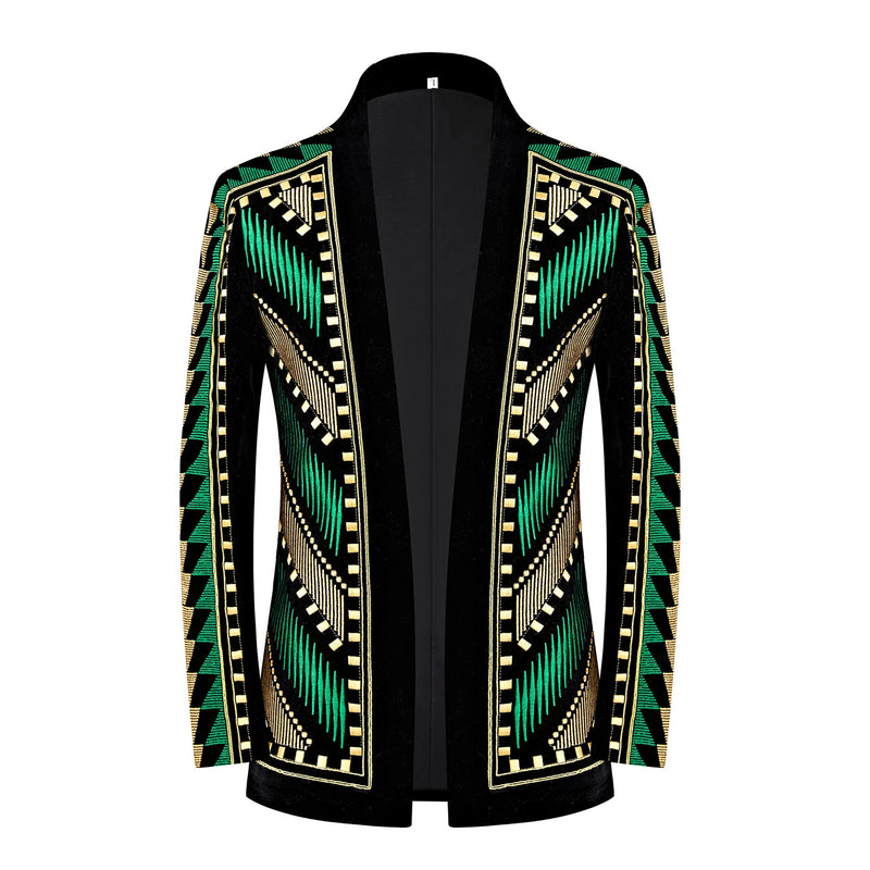 Spring Men's Black Performance Suit Jacket, Gold Embroidered Formal Outerwear, Corduroy Fabric Top, Asian Sizes Blazers, M-5XL.
