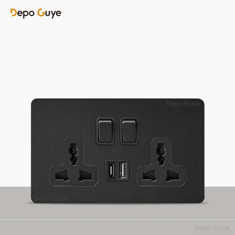 Retro Brass Lever Switch 1-4 Gang 2 Way Toggle Switch Panel Black EU RU FR Electrical Sockets And Switches USB Type-c Cat6 Rj45