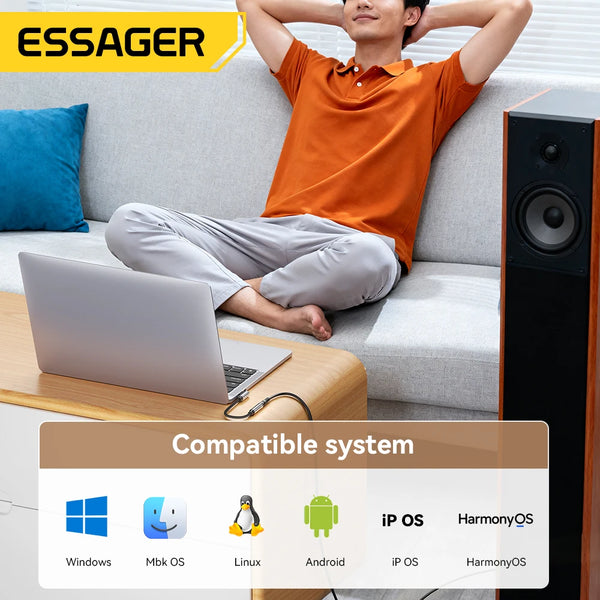 ខ្សែភ្ជាប់អូឌីយ៉ូ Essager រាងអក្សរ L Type-C ទៅ 3.5mm Jack សម្រាប់ iPhone 16 15 Samsung Lighting ទៅ 3.5mm Headphone Adapter សម្រាប់ IPhone14 13