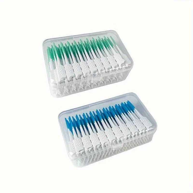 102Pcs Mint Flavored Interdental Flossers,Soft Gel Formaldehyde-Free Dental Cleaning Pick Ergonomic Handle Travel Oral Care Tool