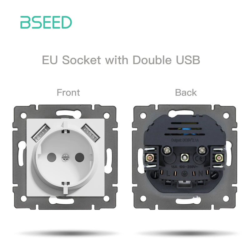 BSEED Wall Button Switch 1/2Gang USB Type-C Wall Socket Module Part Internet TV Telephone Socket Plastic Frame DIY Function Part