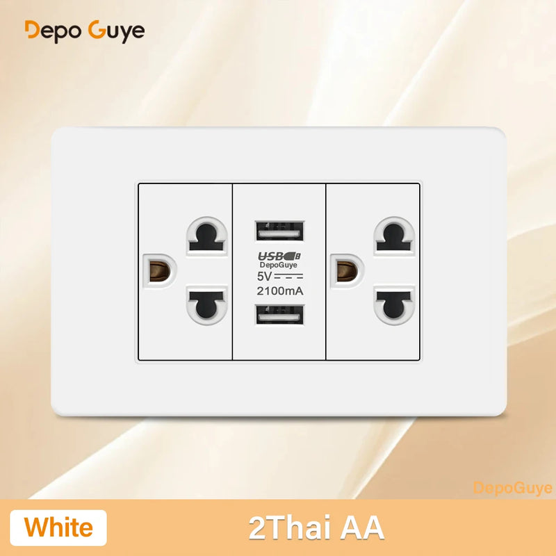 Italy Chile Mexico USB Smart Type-c 20W Fast Charging Wall Outlet plug,Brazil Electric Light Switch Panel Universal usb c Socket