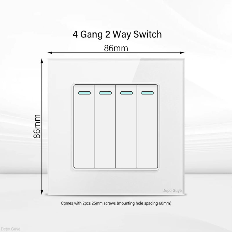 UK Standard 18W Type-C Fast Charging Universal Dual 3pin Power Outlet,White Tempered glass Wall light Switch Panel  For Home