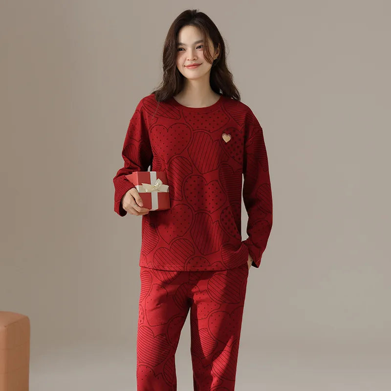 New Year Red Women's Pajamas Set Spring Autumn Long Sleeve Trousers Sets Fashion Sleepwear Pyjamas Femme Nightwear Home Pijama