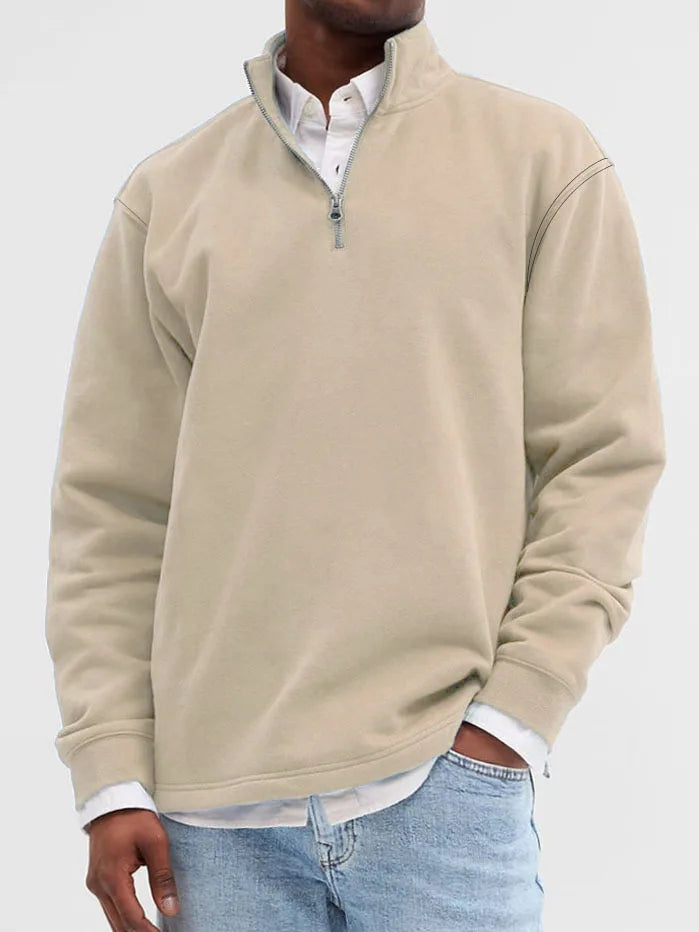 Men's Half-Zip Knit Hoodie – Soft Gray Pullover with Relaxed Fit, Modern Drop Shoulder Design 13 Colors Available