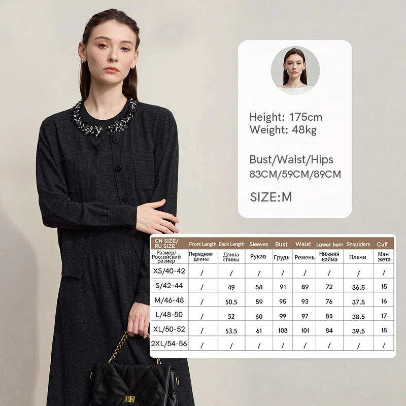 AMII Midi Dresses 2026 Autumn New Knitted Cardigan Sleeveless Long Dress Round Neck Solid Elegant Loose Ladies Clothing 12543209