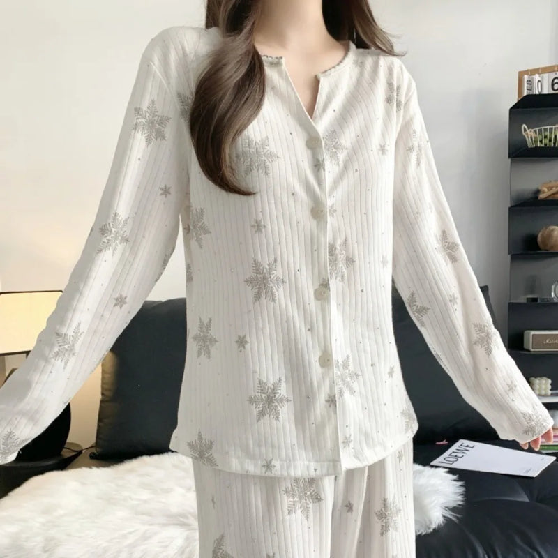Long Sleeve Top Nightwear for Woman Pajamas Set 2026 Spring Autumn New Casual Loungewear 2 Piece Home Clothes Sleepwear Pijama