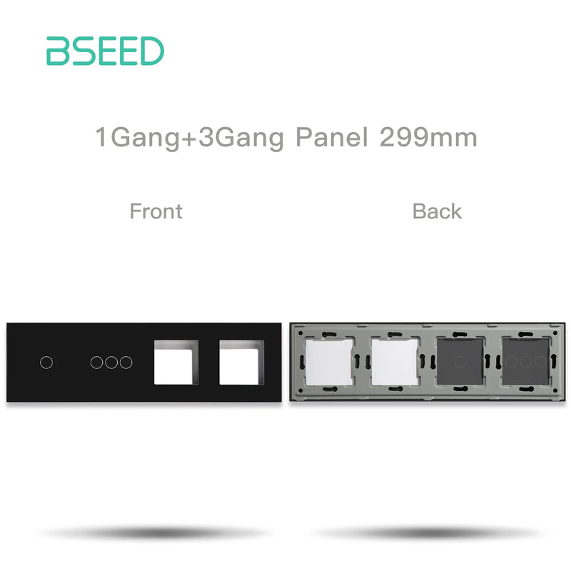BSEED 1/2/3Gang Plus Double Frame Touch Switch Crystal Panel With Metal Frame DIY Part 299mm Glass Frame Only