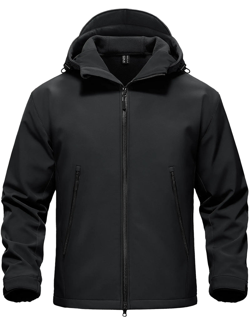 TACVASEN Mens Winter Warm Softshell Fleece Jacket Waterproof Lightweight Outdoor Hiking Jacket Breathable Hooded Fishing Coat