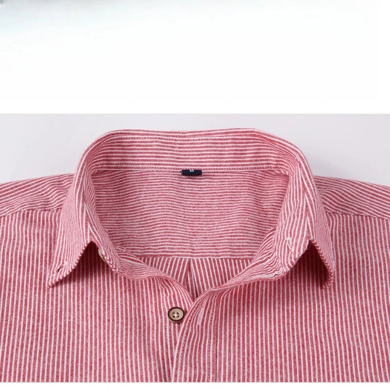 Men's Spring Summer Striped Shirts Long Sleeve Japanese Style Casual Button Down Shirt Vintage Turn-down Collar Male Tops