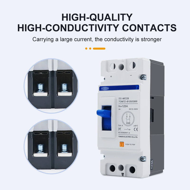 TOMZN 2P DC B Curve 500V DC Solar Molded Case Circuit Breaker MCCB Overload Protection Switch Protector Solar Photovoltaic PV