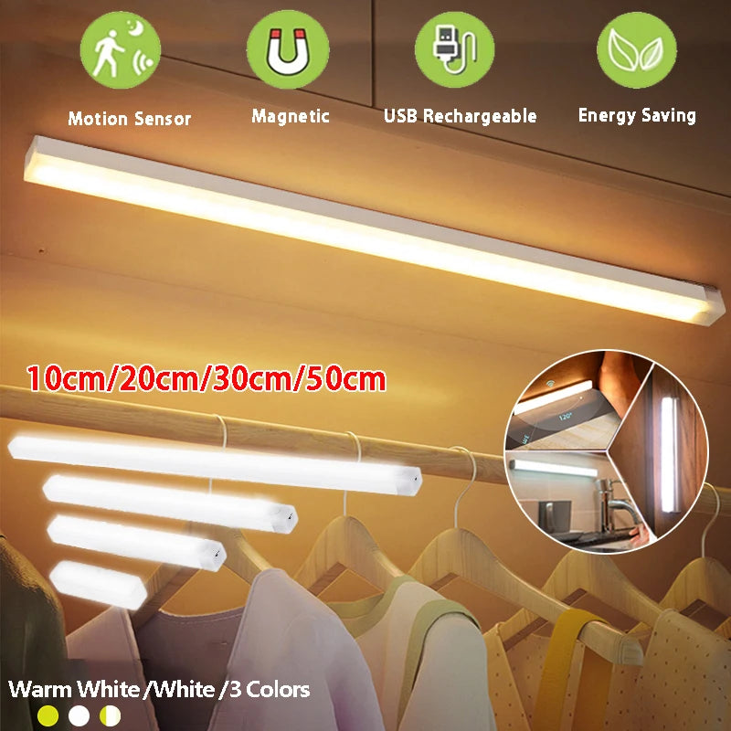 Motion Sensor Light Rechargeable LED Night Light Portable Under Cabinet Light with Magnetic for Bedroom Kitchen Closet Staircase