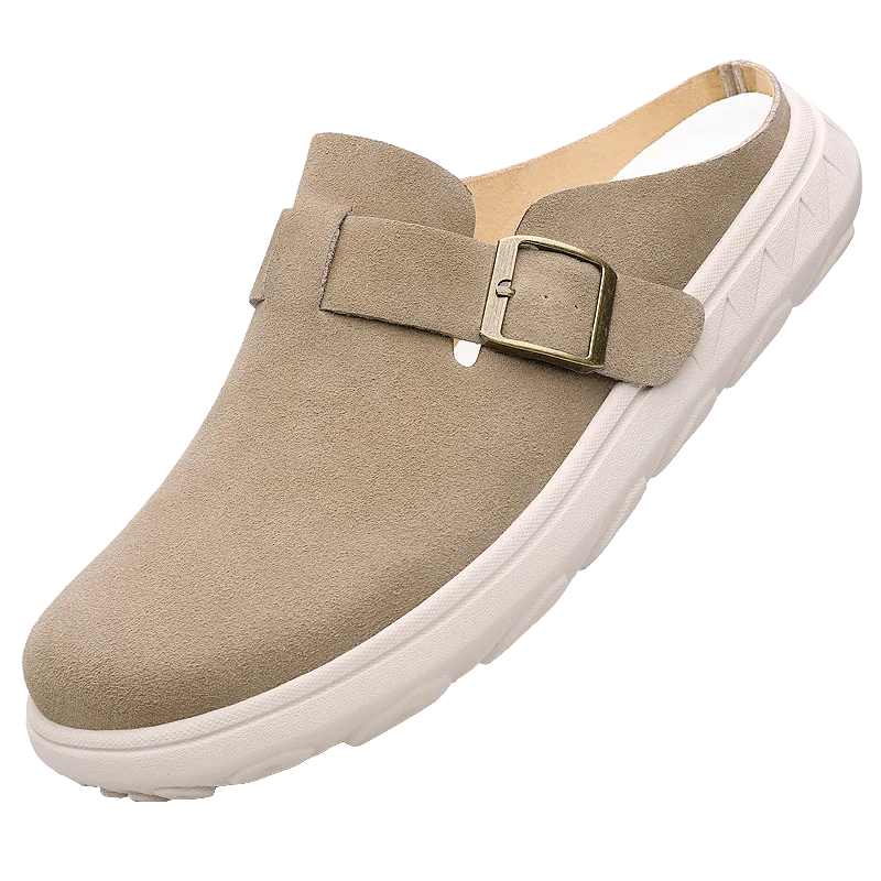 Men's Trendy Platform Clogs Mules Adjustable Buckle Suede Backless Shoes Lightweight Casual Slides for Men Summer Beach/Travel