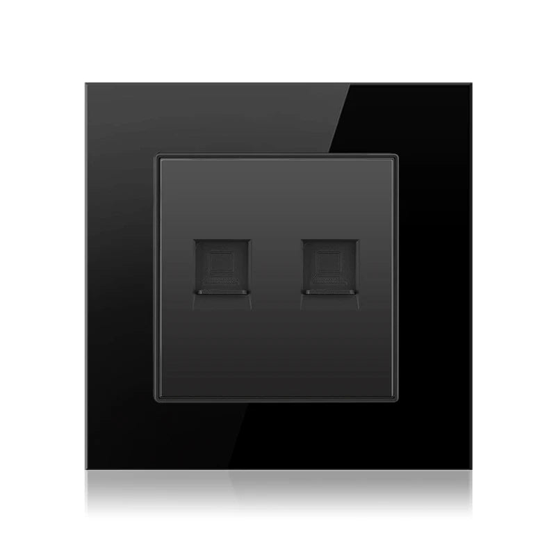 Cat6 Rj45 Wall Socket Network Socket With TV Wall Data Double Socket Telephone Tempered Glass Panel Computer Wall Net Outlet