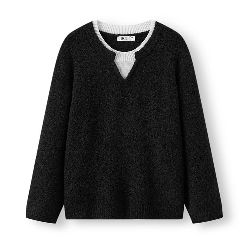 Semir Knitted Sweater Men Winter Fake Two-Piece V-Neck Wool Blend 2025 New Color Block Fashion Inner Wear Sweater Men'S Clothing