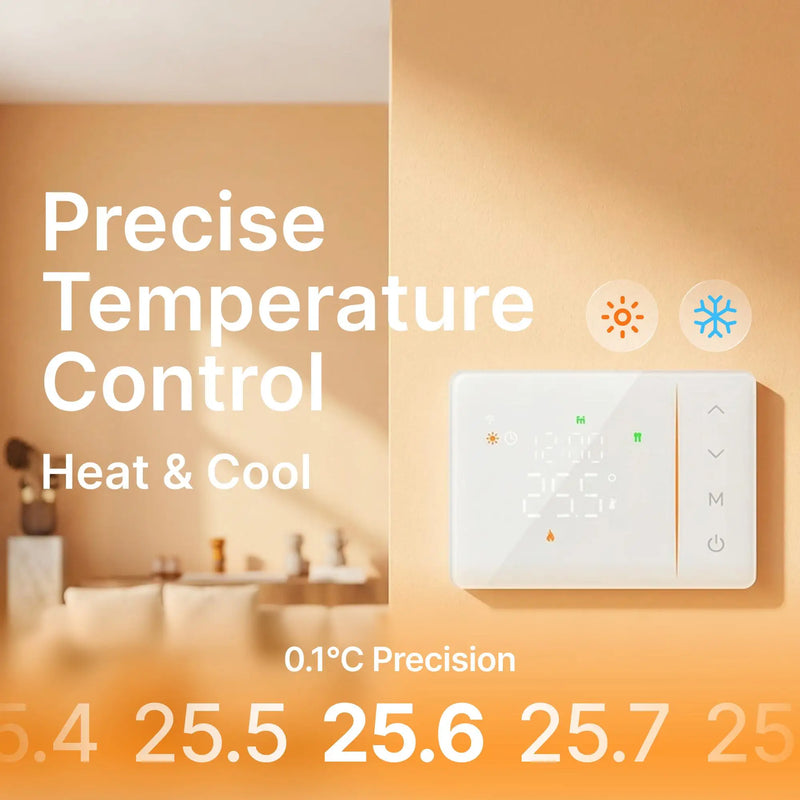 Smart Wireless Tuya Thermostat WiFi Daily Programmable Heating Cooling Temperature Controller for Gas Boiler, Battery Powered