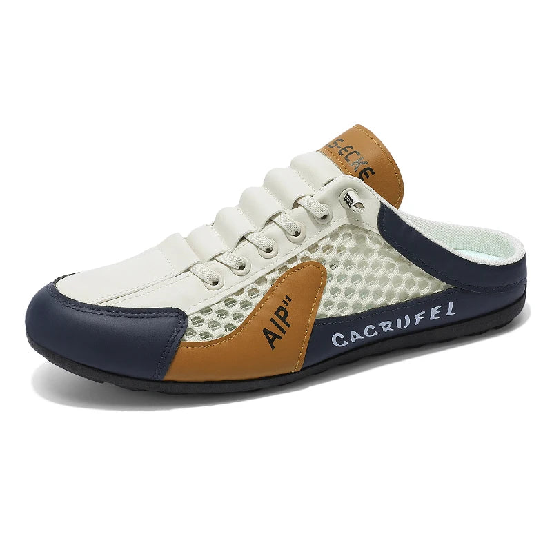 Men's Mules casual slippers summer breathable light soft-sole non-slip outdoor walking shoes fashion mesh comfort semi slippers