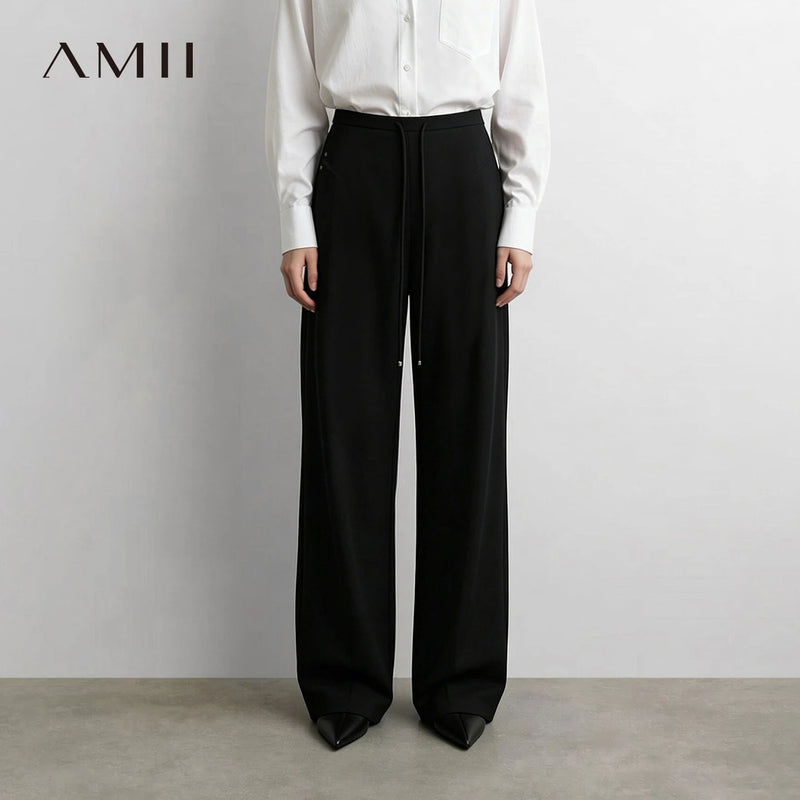 Amii Women Wide Leg Pants Ankle Length Office Autumn Casual Loose Trouser Versatile Essential Woman Bottoms Clothing 12623017