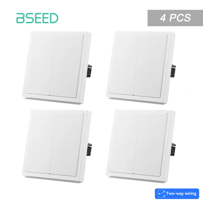 BSEED E Series 1/2/4/8 Packs 2Gang 2Way Button Light Switch Wall Light Switch On Off For Stairs Plastic Frame Bulk Set