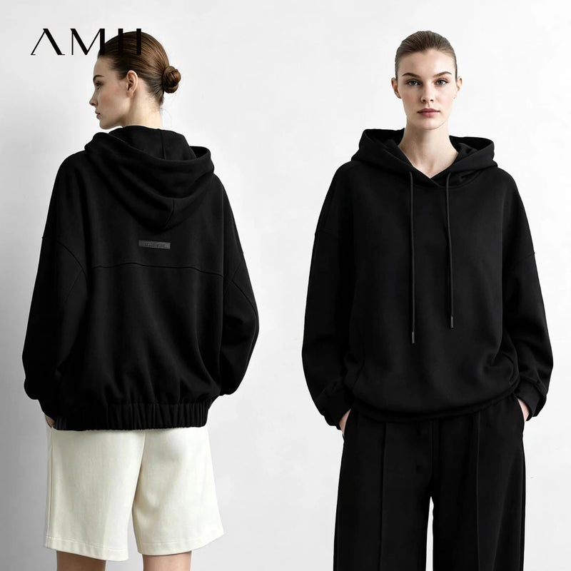 Amii Hooded Pullover Sweatshirt Drawstring Drop Shoulder Loose Fit Slimming Casual 2026 Winter Women's Clothes 12624037