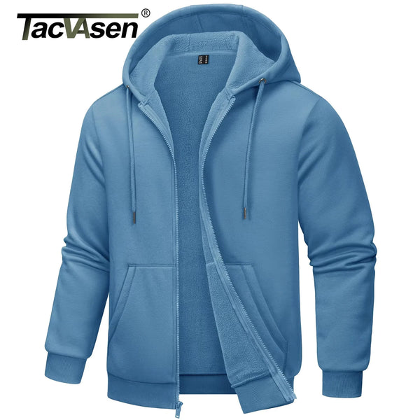 TACVASEN Big Pockets Fleece Lining Hoodies Mens Hooded Coats Full Zip Up Casual Hoodie Jackets Athlete Running Hiking Sportswear