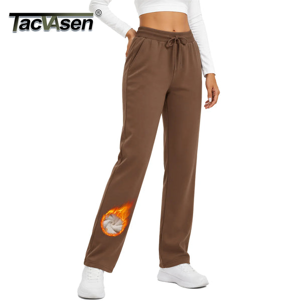 TACVASEN Women's Winter Fleece Sherpa Lined Pants Cotton-Polyester Straight-Leg Trousers with Drawstring Waist and 2 Pockets