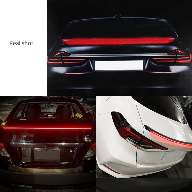 SEAMETAL Carbon Fiber Car Rear Spoiler Flow Lamp Universal 120cm Led Spoiler Light The Third Brake Light Stop Signal Lights 12V
