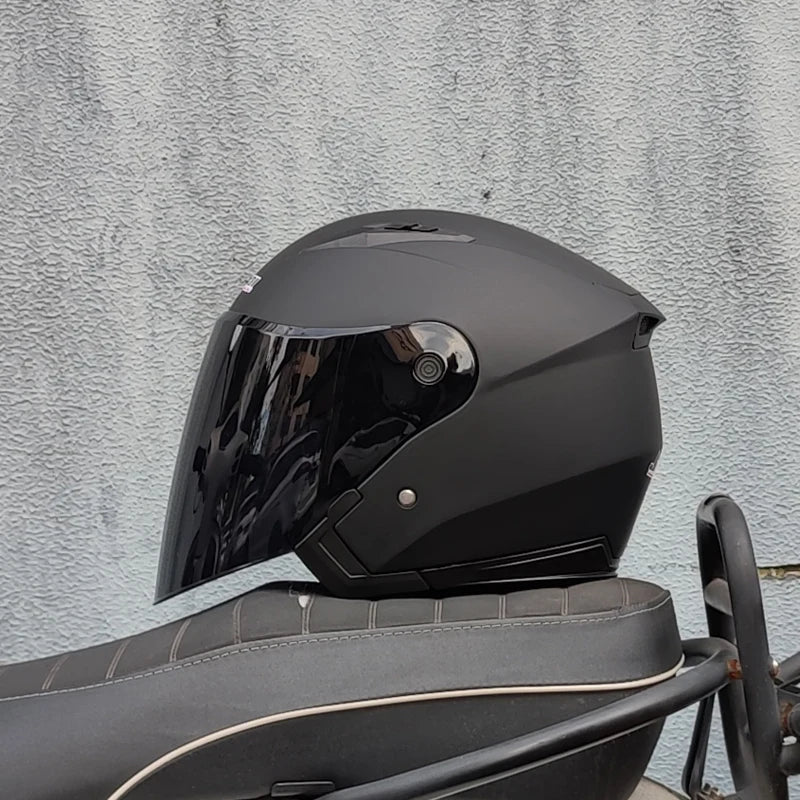 Men Motorcycle half Helmets Dual Lens Scooter Moto Helmet Casco village Riding capacete de moto motocross Helmets-JIEKAI