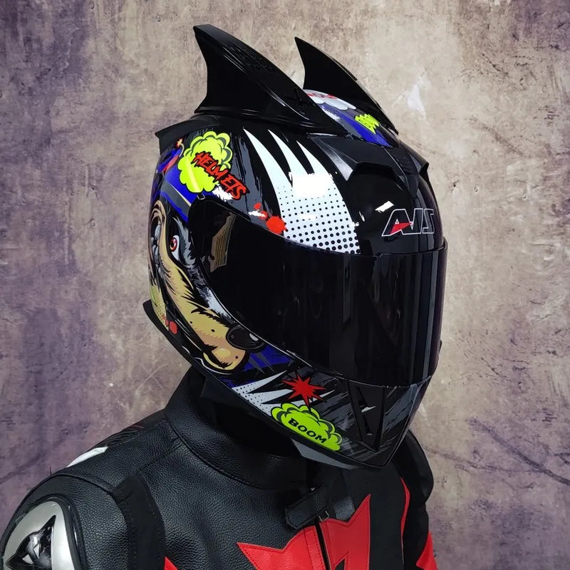 AIS Motorcycle Helmet cool Modular Moto Helmet With Inner Sun Visor Safety Double Lens Racing Full Face the Helmet Moto Helmet