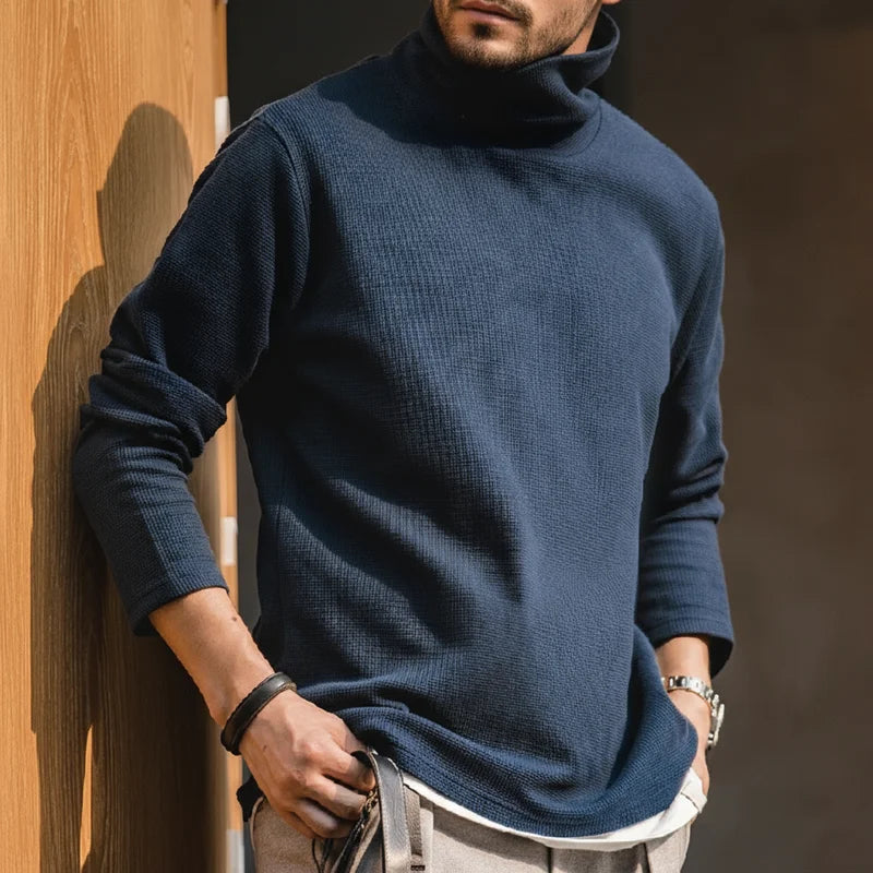 Maden Casual Gray Knitted Turtleneck Sweaters Men's Vintage 310g High Collar Waffle Pullovers Basic Fashion Black Warm Jumper